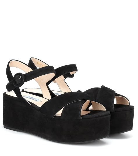 prada platform sandals black|prada black suede platform sandals.